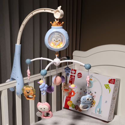 Large Interactive Penguin Baby Crib Mobile Toy with 360° Auto Rotation, Built-in Music &amp; Soft Lighting, Timer Function, Stroller &amp; Crib Hanging Spinning Rattle. Available in Blue, Pink, Gray. Multifunctional Brain Development Toy for Babies.