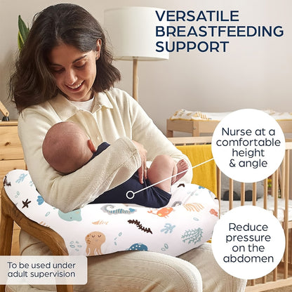 Baby Nursing Pillow with Removable Washable Cover, Soft Breathable Feeding Support Pillow for Breastfeeding, Bottle Feeding, Tummy Time &amp; Sitting
