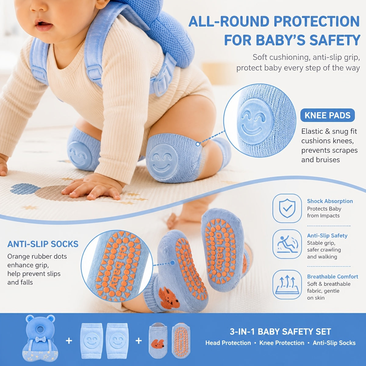 5-Piece Baby Crawling &amp; Walking Support Set with Knee Pads