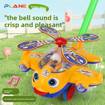 Fan Blade Rotating Wing Airplane-Shaped Push-Pull Toy Car, Early Education Walking Stick Toy, Interactive Indoor Outdoor Entertainment, Perfect Birthday, Christmas, Halloween, Thanksgiving Gift