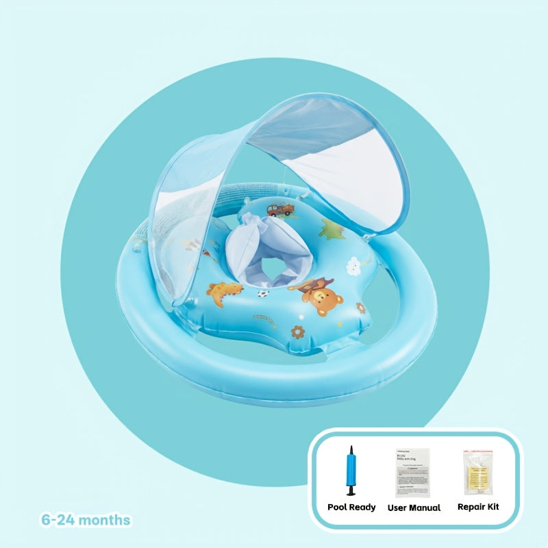 Cartoon Bear Inflatable Swimming Ring, Anti-Tipping Float, Pool Water Toy