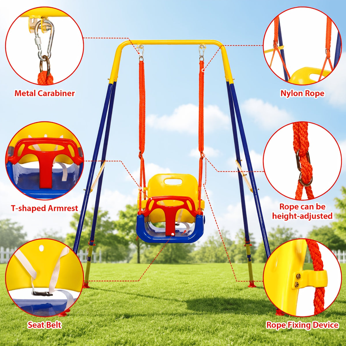 3-in-1 Swing Set with Jumper &amp; Bouncer – Foldable Metal Frame Portable Play Equipment for Indoor, Outdoor, Backyard, Home, and Camping Use