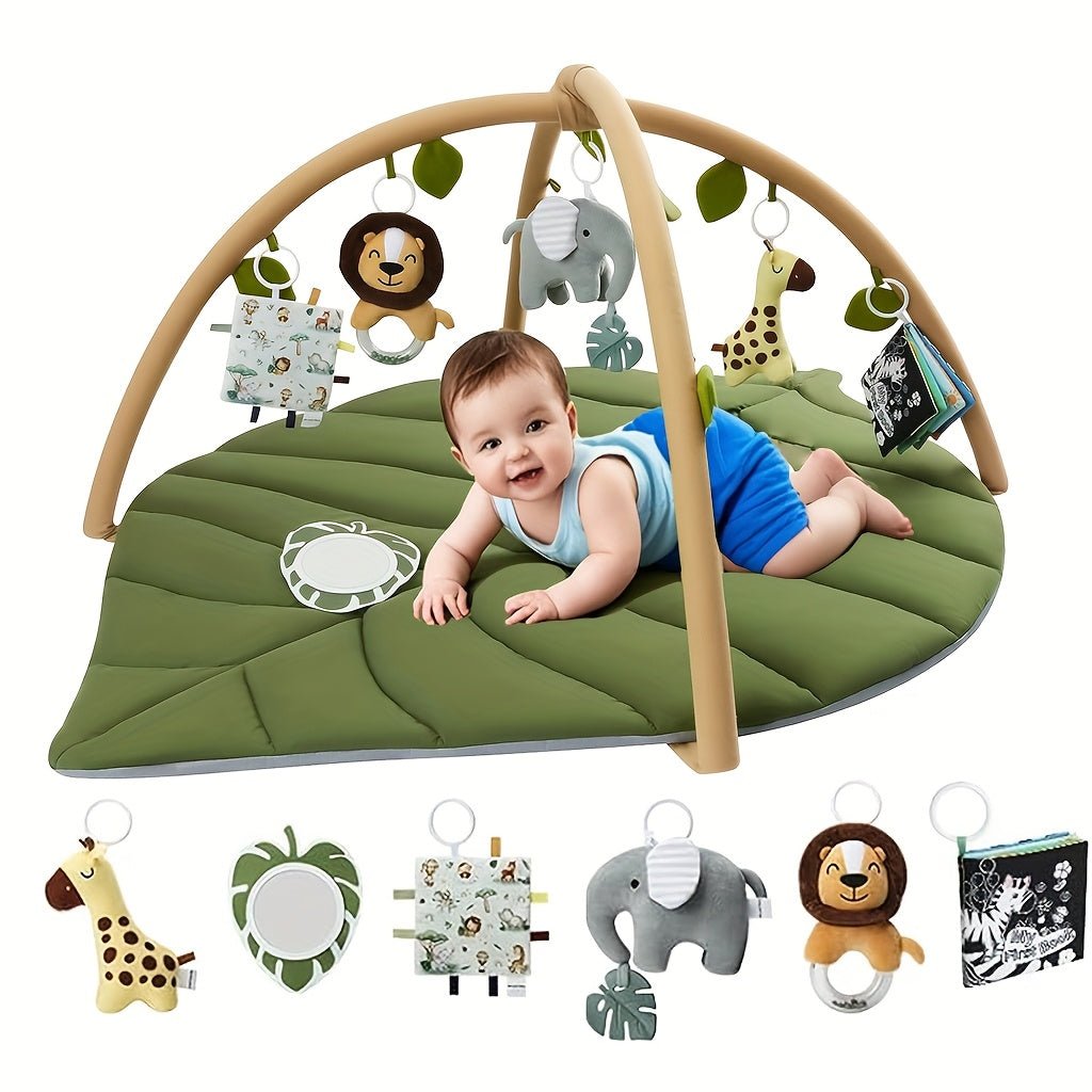 Baby Playmat Gym &amp; Activity Leaf Mat | Tummy Time Mat with Detachable Hanging Toys