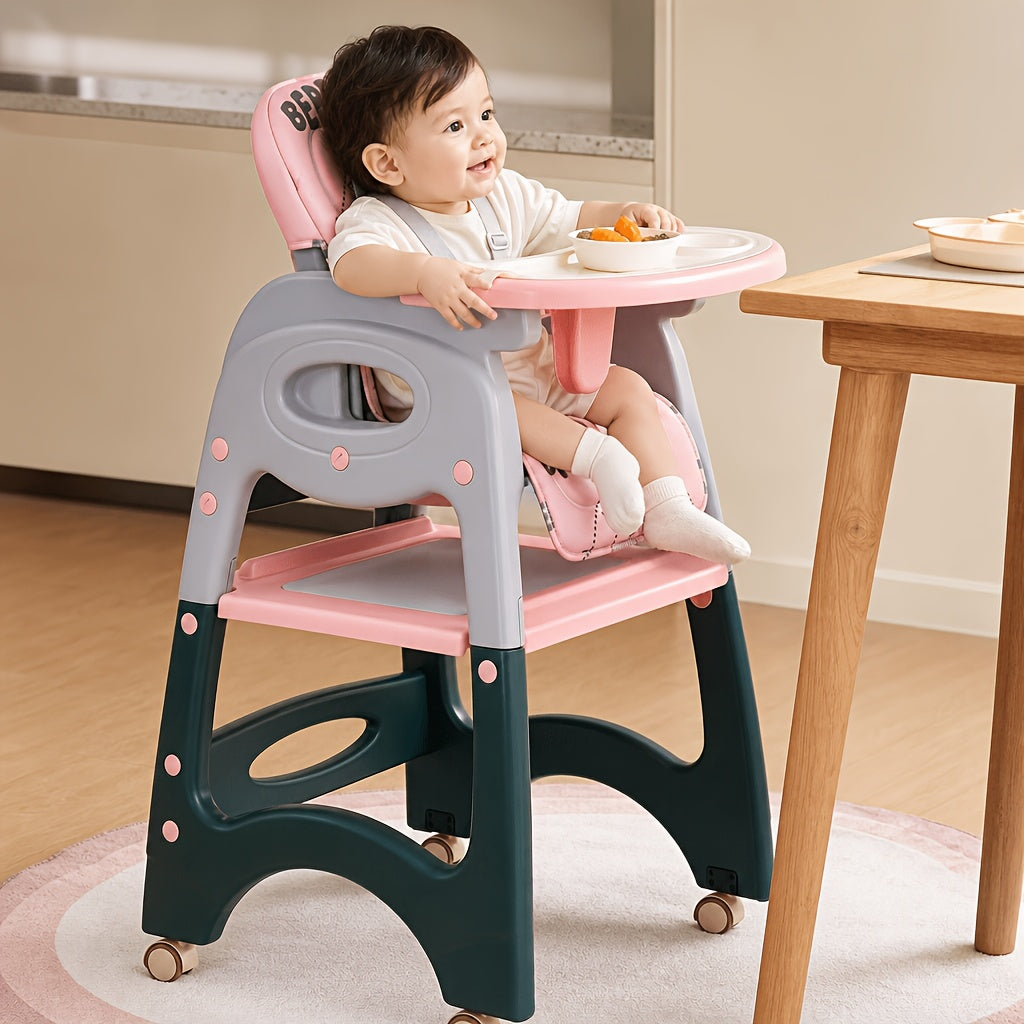 3-in-1 Convertible Baby High Chair with Building Block Baseplate | Toddler Feeding &amp; Play Seat