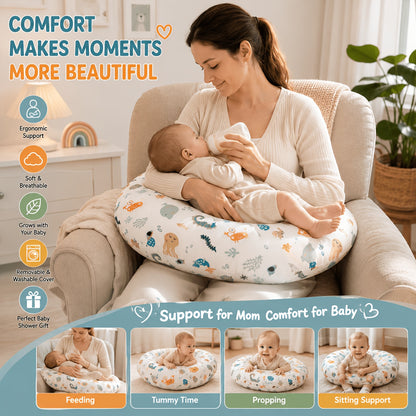Baby Nursing Pillow with Removable Washable Cover, Soft Breathable Feeding Support Pillow for Breastfeeding, Bottle Feeding, Tummy Time &amp; Sitting