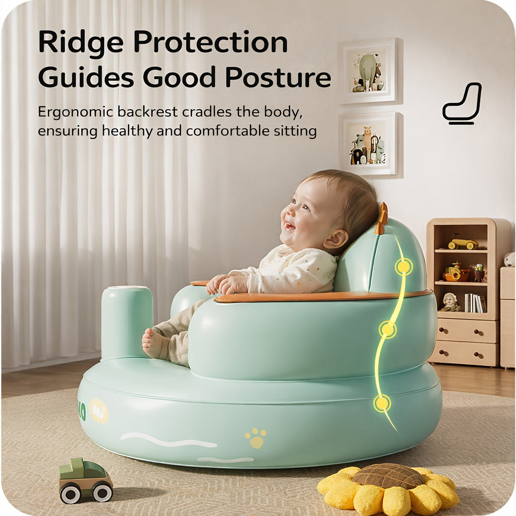 1pc of Dinosaur Design Baby Inflatable Seat, Learn to Sit/eat/take a Bath Three-in-one Design, Large Backrest Ridge Protection Design, Guide the Correct Sitting Posture