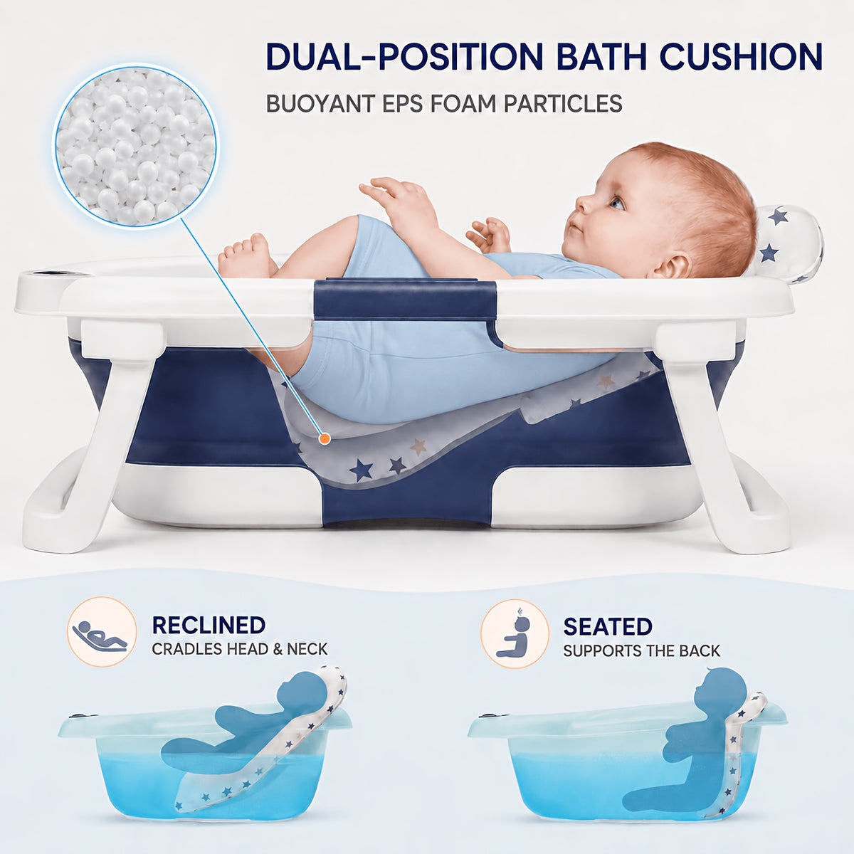 Foldable Baby Bath Tub Set with Digital Temperature Display, Portable Sit And Lie Infant Bathtub, Space-Saving PP And TPE Toddler Bath Basin for Newborns And Babies, "67" X 42 X 21cm, Available In Pink, Blue Or Grey for Home And Travel