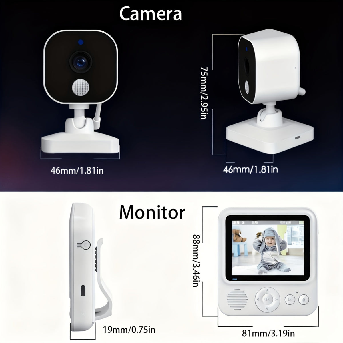 Anicebb Baby Video Monitor | 7.11cm IPS Screen | Two-Way Audio, Night Vision &amp; Temperature Monitoring