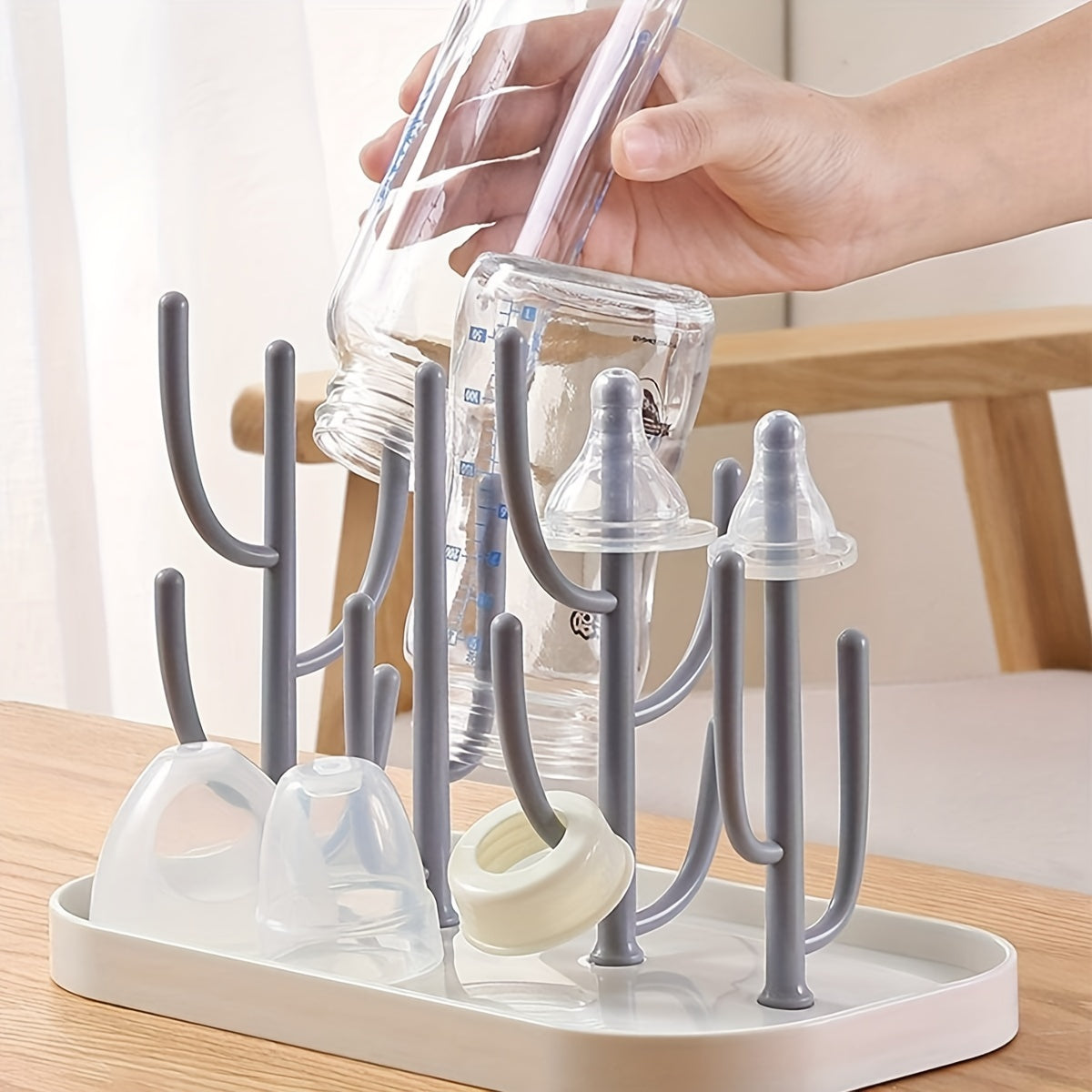 Large Capacity Drying Rack – Upright, Space-Saving Gray Bottle &amp; Cup Organizer with Drainage Function for Kitchen &amp; Bathroom