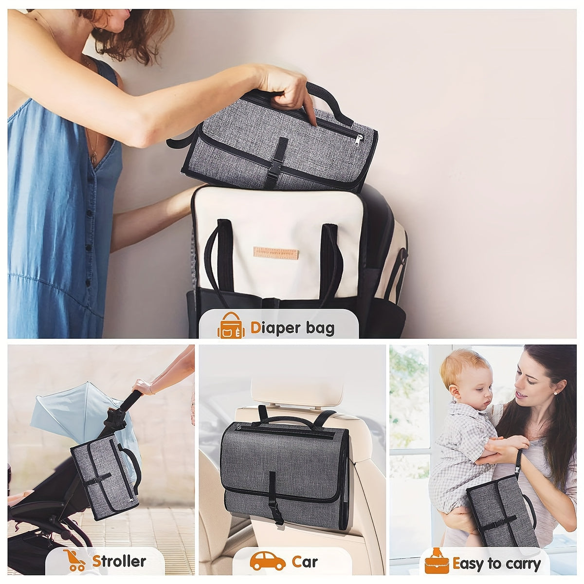 Portable Diaper Changing Pad with Wipes Pocket &amp; Travel Station