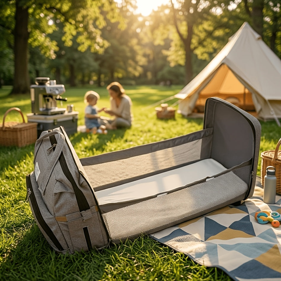 Convertible Diaper Backpack with Foldable Travel Bed &amp; Bassinet Station