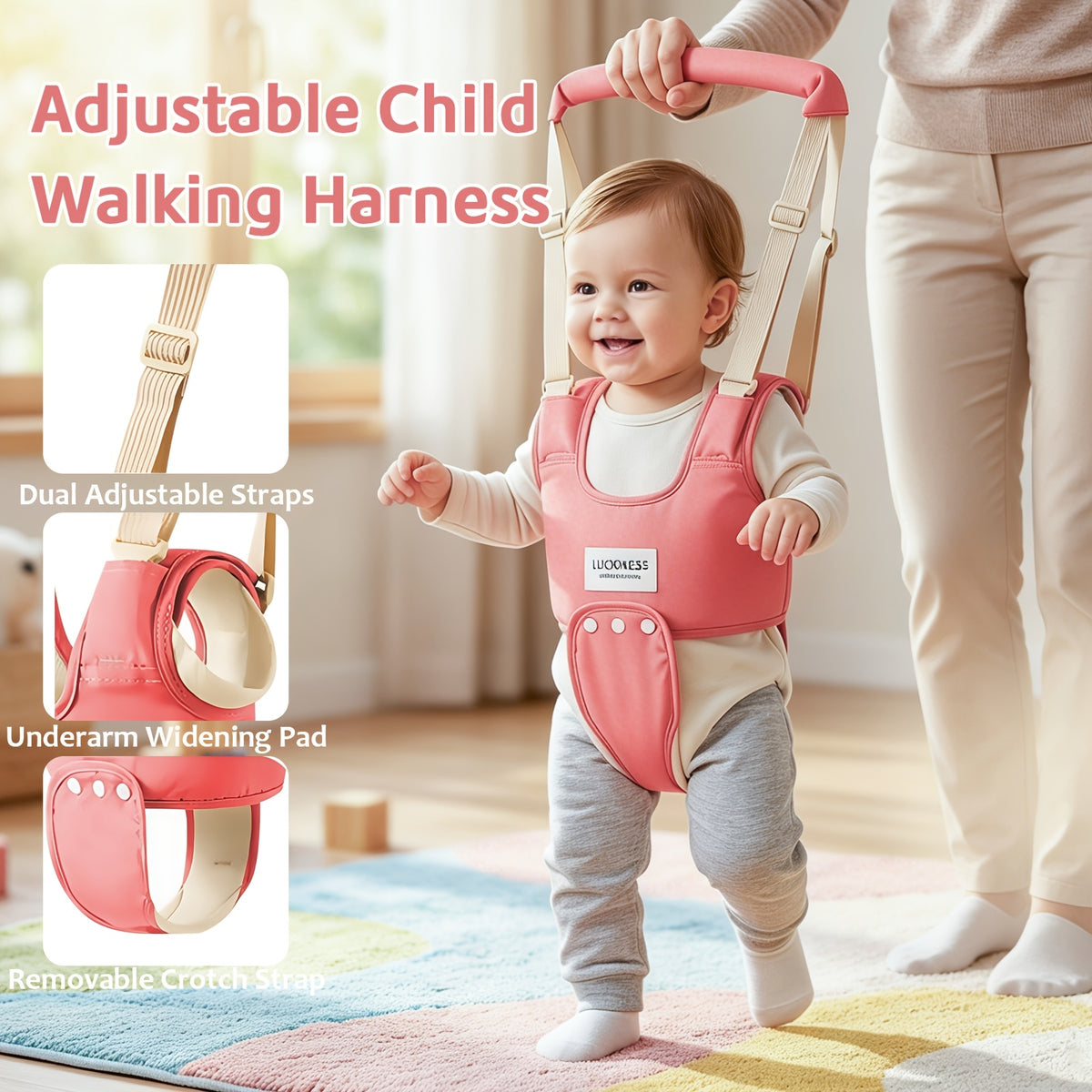 Adjustable Baby Walking Harness with Detachable Crotch Strap