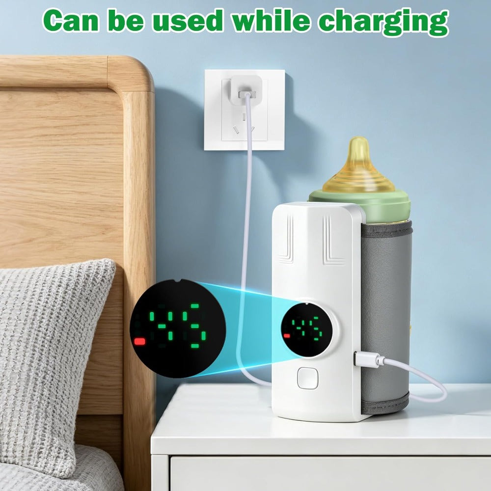 [Portable|Travel-Friendly] Portable Travel-Friendly Bottle Warmer | Battery-Powered with Temperature Display for On-The-Go Feeding