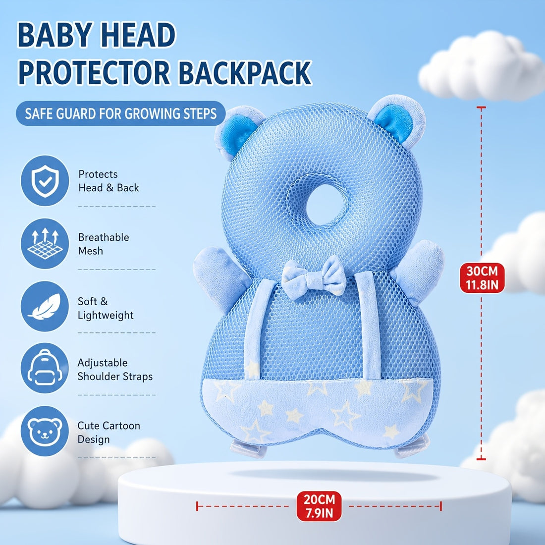 5pcs Set of Toddler Walking And Crawling Anti-Fall Back Support Pillow, Knee Pads, And Non-Slip Floor Socks, Soft Polyester Head Protection, Breathable Learning Sitting Pillow, Cute Animal Design Safety Guard Pillow