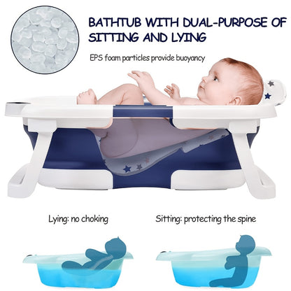 Portable Collapsible Baby &amp; Infant Bath Tub with Cushion and Temperature Sensor – Grey &amp; White