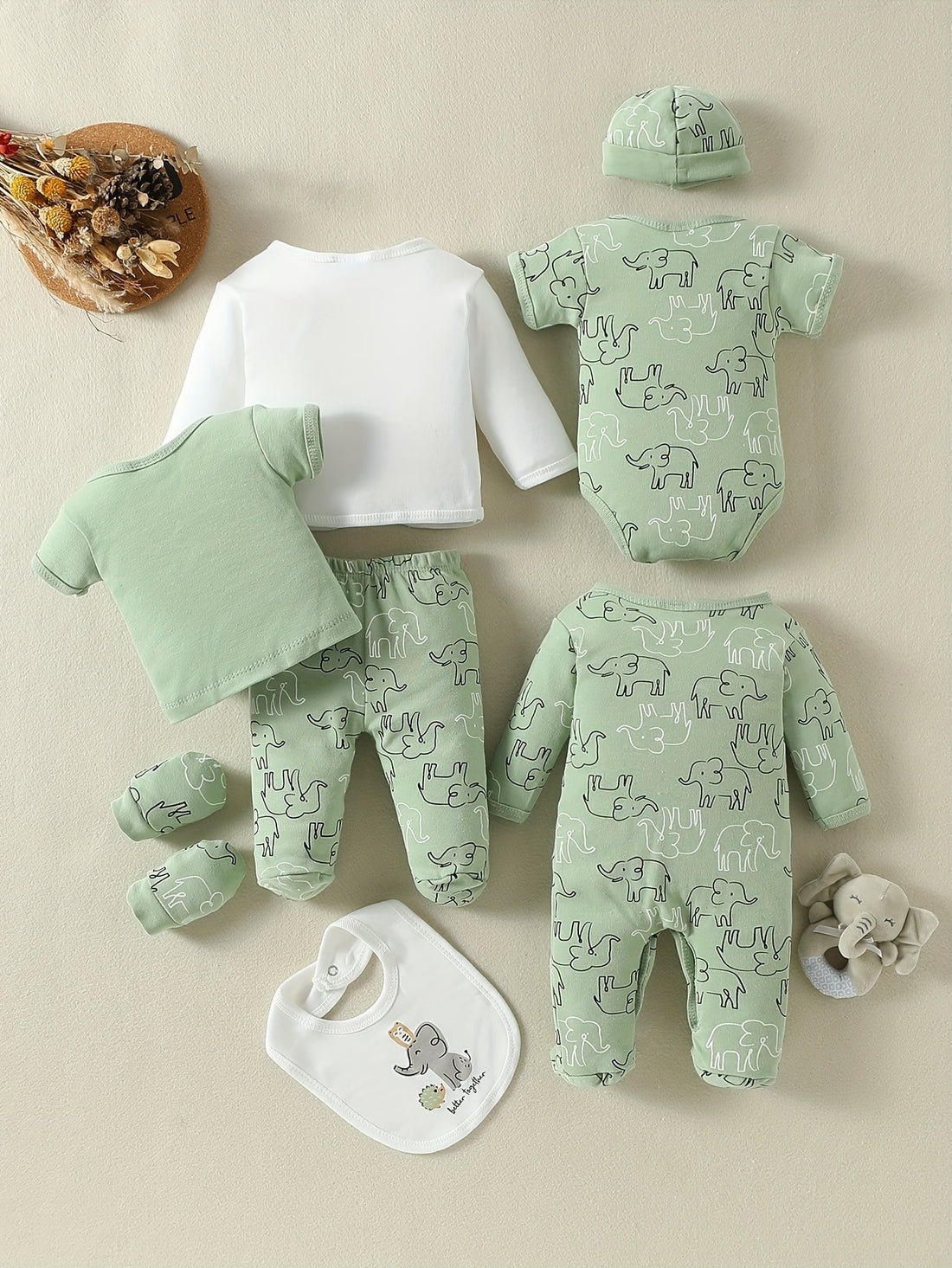 Newborn Baby Boy 8-Piece Cotton Outfit Set, 0–9 Months