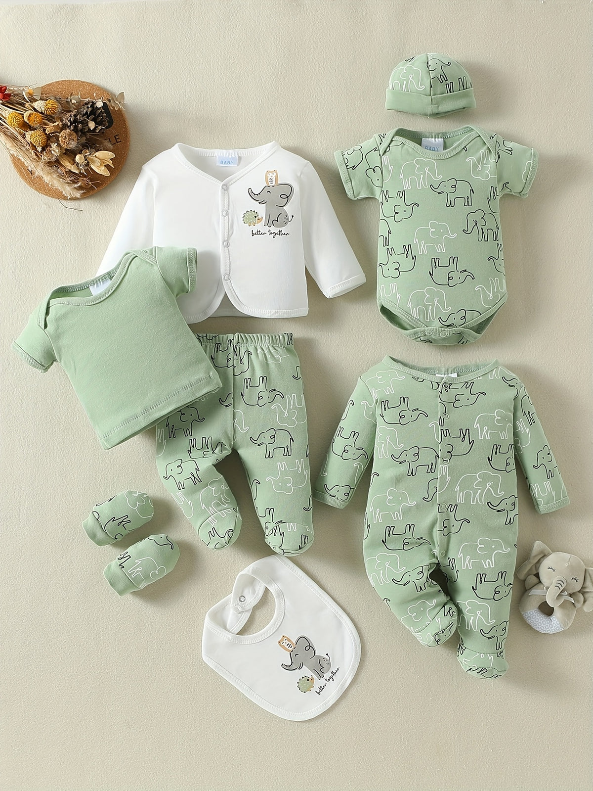 Newborn Baby Boy 8-Piece Cotton Outfit Set, 0–9 Months