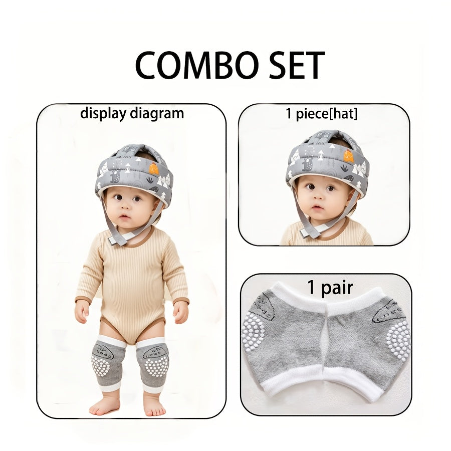 3-Piece Baby Walking Set, Adjustable Hat &amp; Two Knee Pads