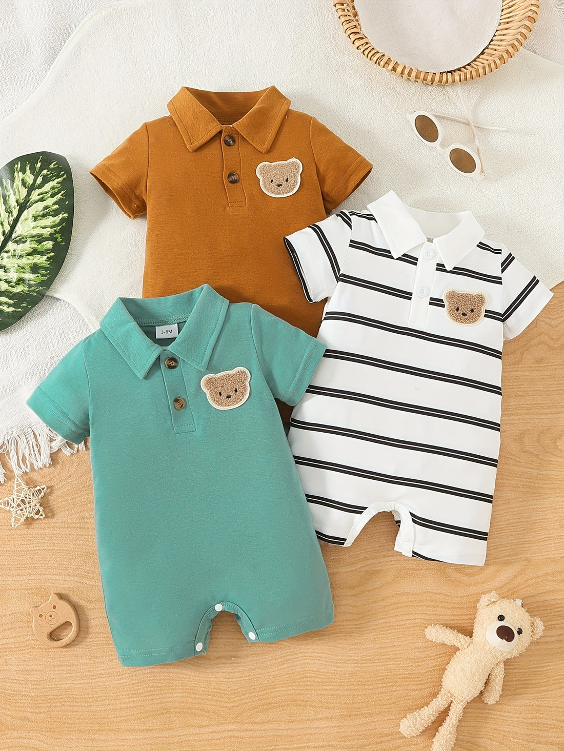 Baby Boy 3-Piece Polo Collar Stripe Set | Casual All-Season Outfit for Boys 0–12 Months