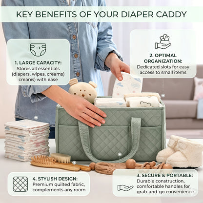 Portable Diaper Storage Basket with Multi-Compartment Organizer