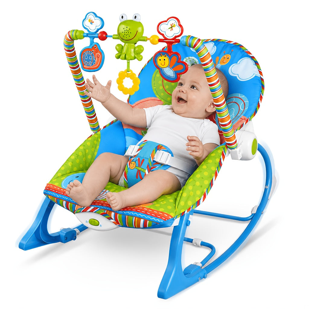 Baby Infant-to-Toddler Rocker Chair, Blue, Soothing Vibration &amp; Music, Hanging Toys, Foldable Kickstand, Supports up to 18kg, Suitable for 0-3 Years
