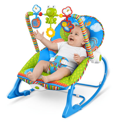 Baby Infant-to-Toddler Rocker Chair, Blue, Soothing Vibration &amp; Music, Hanging Toys, Foldable Kickstand, Supports up to 18kg, Suitable for 0-3 Years