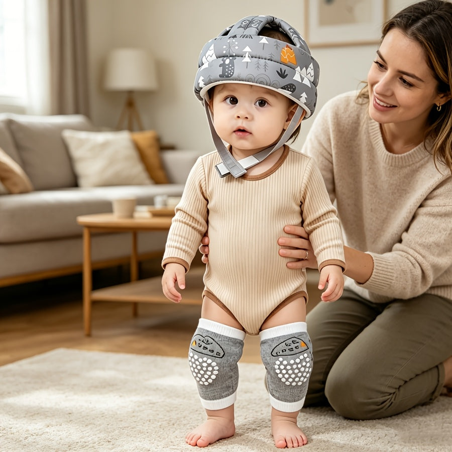 3-Piece Baby Walking Set, Adjustable Hat & Two Knee Pads