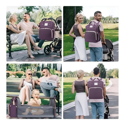 Convertible Diaper Backpack with Foldable Travel Bed &amp; Bassinet Station