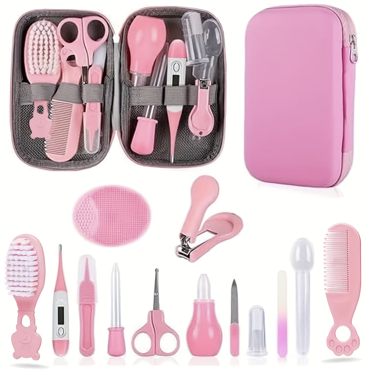 14pcs Safety Care Set for Girls &amp; Boys – Includes Comb, Nail Clippers, Nose Suction &amp; More – Essential Baby Grooming Kit