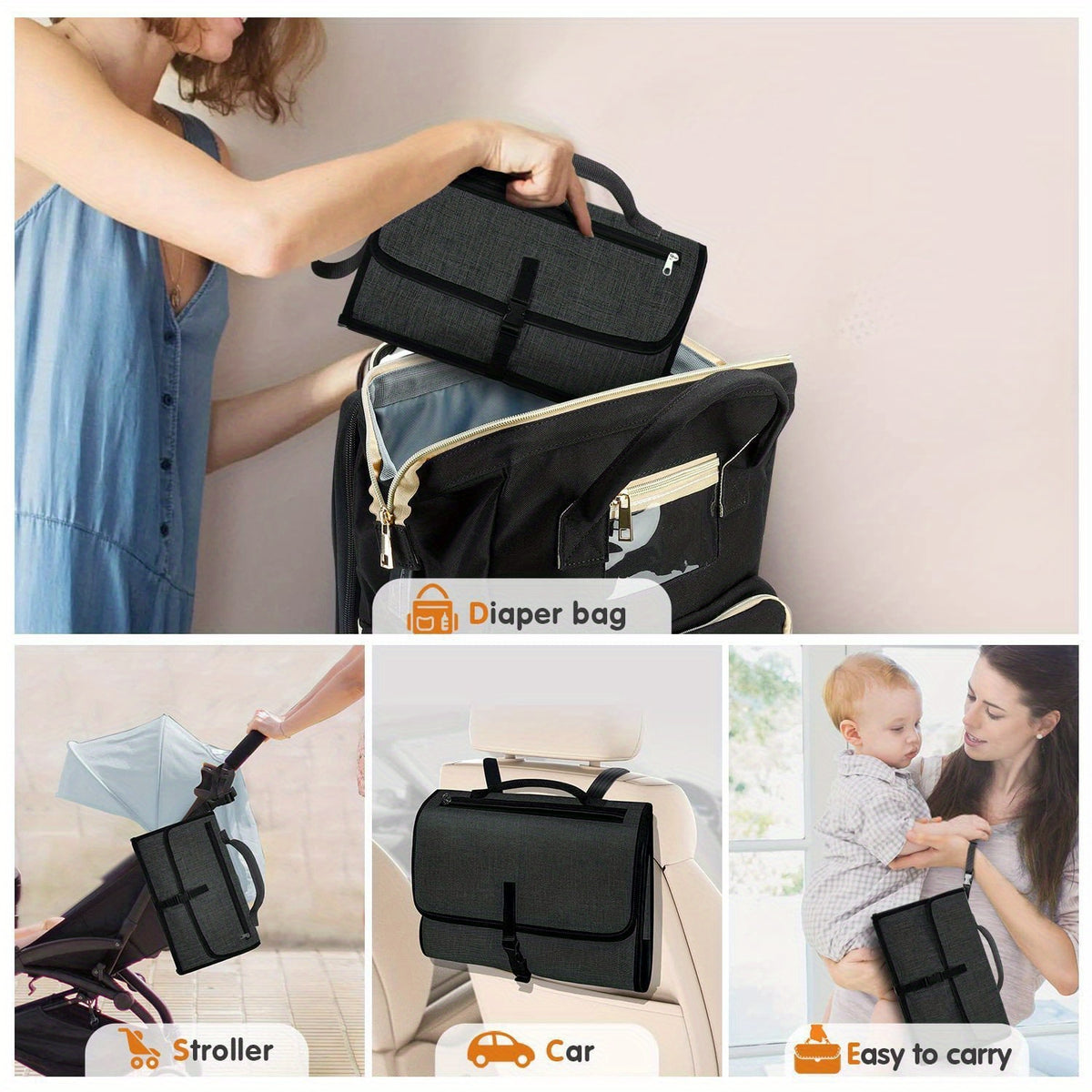 Portable Diaper Changing Pad with Wipes Pocket &amp; Travel Station