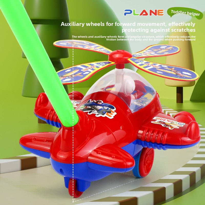 Fan Blade Rotating Wing Airplane-Shaped Push-Pull Toy Car, Early Education Walking Stick Toy, Interactive Indoor Outdoor Entertainment, Perfect Birthday, Christmas, Halloween, Thanksgiving Gift