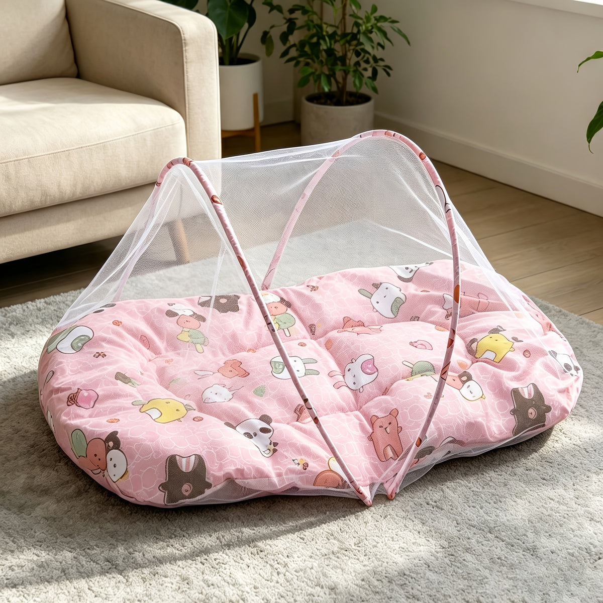 Baby Folding Mosquito-Proof Bed with Small Pad Set, Portable Outdoor Baby Bed Full-Coverage Mosquito Net, Baby Travel Bed Car Use Infant Mosquito Net
