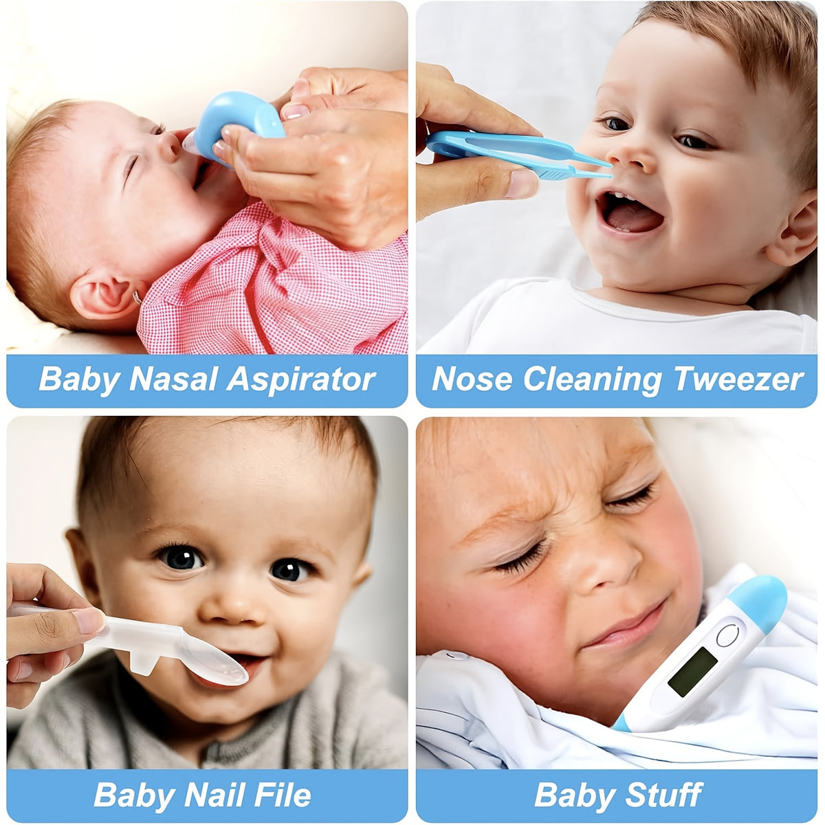 14pcs Safety Care Set for Girls &amp; Boys – Includes Comb, Nail Clippers, Nose Suction &amp; More – Essential Baby Grooming Kit