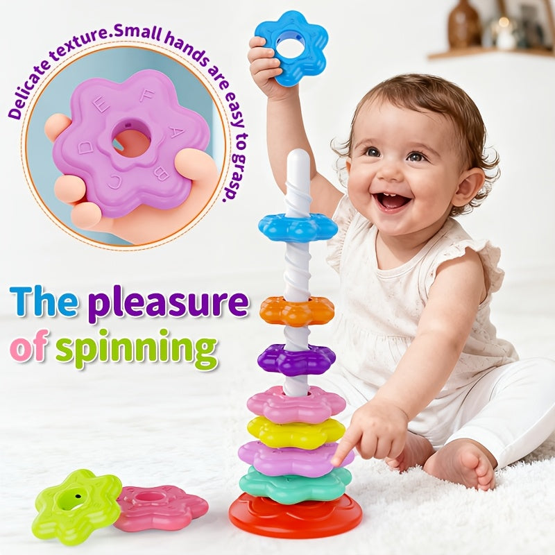 Rainbow Spinning Tower Toy | 10-Piece Stacking &amp; Colour Matching Game for 12 Months+