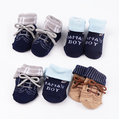 3 Pairs Baby Socks Set – Bow Tie Shoelace Design, Letter &amp; Stripe Patterns, Cute and Comfortable Flip-Over Socks for Children
