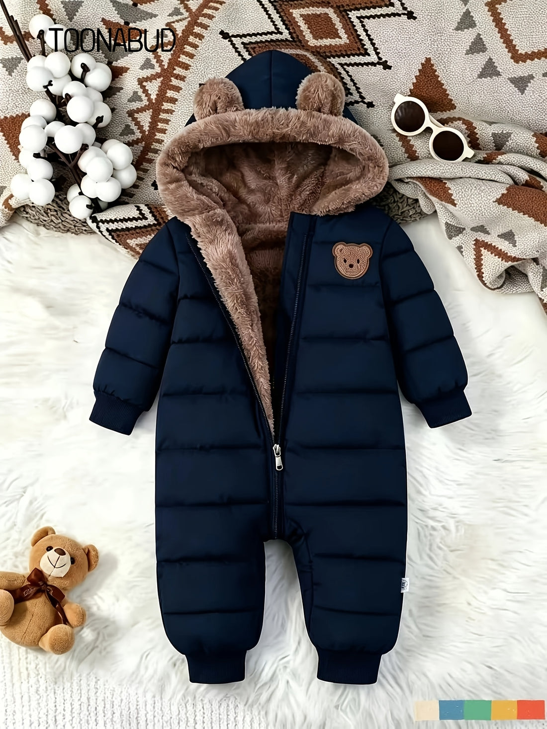 1pc Winter One-Piece Suit Little Bear Fleece Thick Warm Outdoor Snow Suit Cold-Proof Clothing Trendy Christmas Thanksgiving Halloween Gift For, for Outdoor