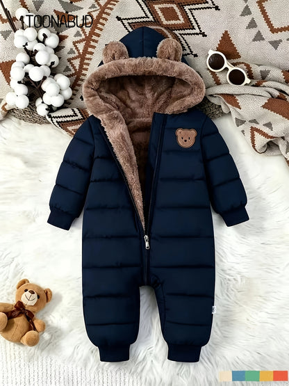 1pc Winter One-Piece Suit Little Bear Fleece Thick Warm Outdoor Snow Suit Cold-Proof Clothing Trendy Christmas Thanksgiving Halloween Gift For, for Outdoor