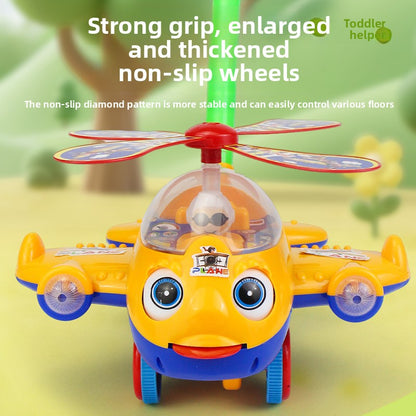 Fan Blade Rotating Wing Airplane-Shaped Push-Pull Toy Car, Early Education Walking Stick Toy, Interactive Indoor Outdoor Entertainment, Perfect Birthday, Christmas, Halloween, Thanksgiving Gift
