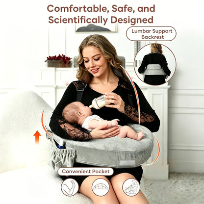 WEIPO Nursing Pillow with Foam - Ergonomic Breastfeeding Pillow Suitable for Moms &amp;, Adjustable with Side Pocket, Portable Bedside Pumping Support, Ideal Gift for Pregnancy, Foam Filling for Ultimate Lactation Aid