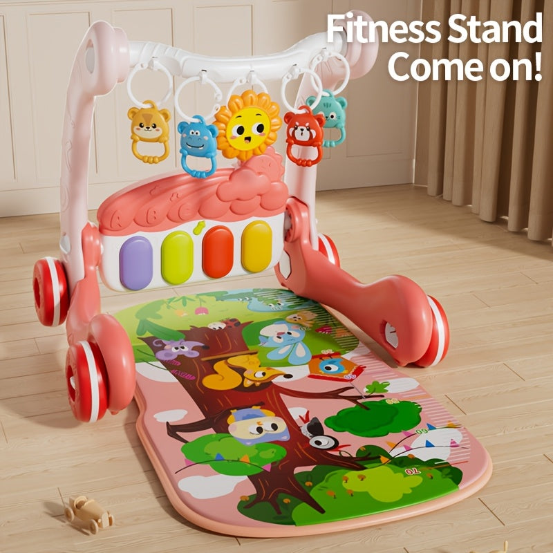 3-in-1 STEM Animal Astronaut Walker &amp; Piano Gym | Light-Up Music Play Mat &amp; Sensory Toy | Battery-Powered (Batteries Not Included) | Soft Material | Infant Prone Training Gift